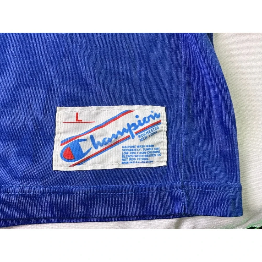 Vintage 70s Champion Blue Bar Jersey Shoreline Star Greyhound Park 69 Large‎ USA